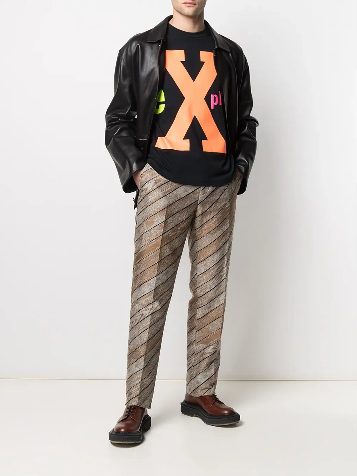 Walter Van Beirendonck ビンテージ ストライプ柄 テーラードパンツ ブラウン - 画像2