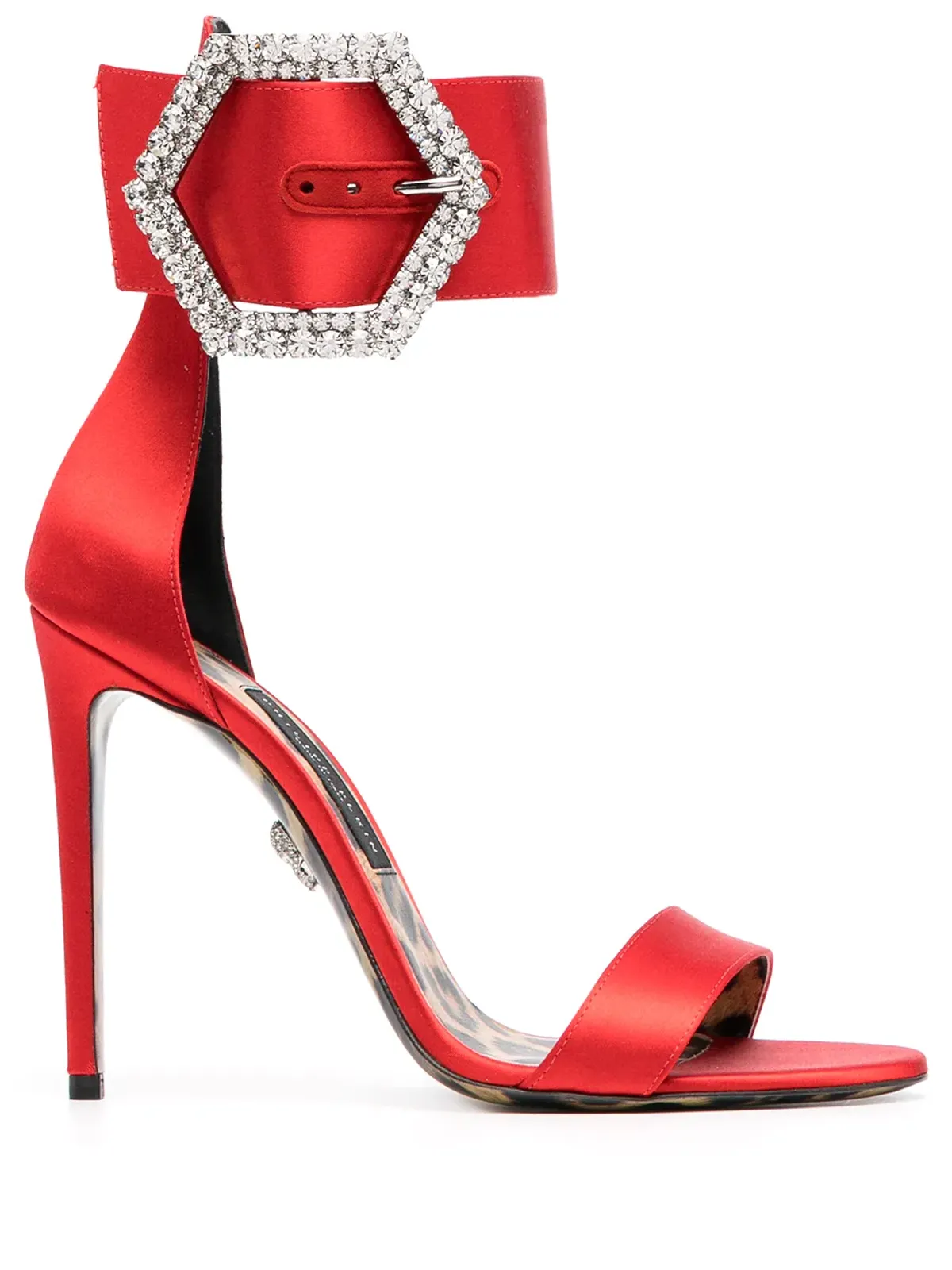Philipp Plein エンベリッシュドバックル付きサテンサンダル - 画像1