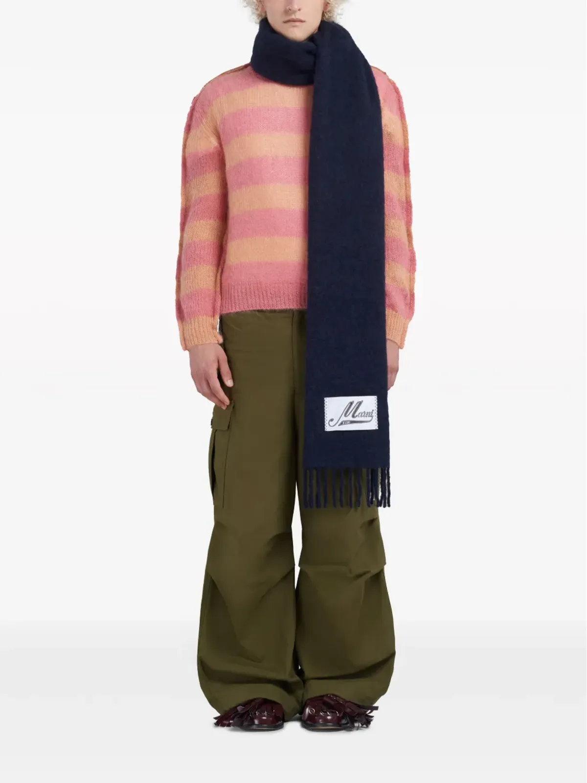 Marni ロゴパッチ付きアルパカ混紡スカーフ - 画像4