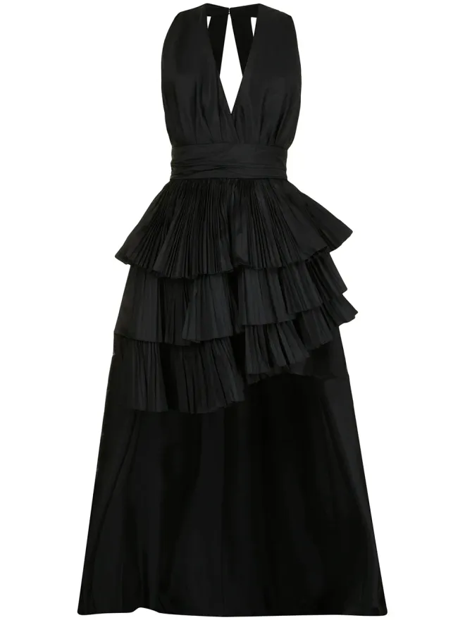 Elie Saab Elie Saab プリーツ入りプランジネックのシルクドレスの商品画像