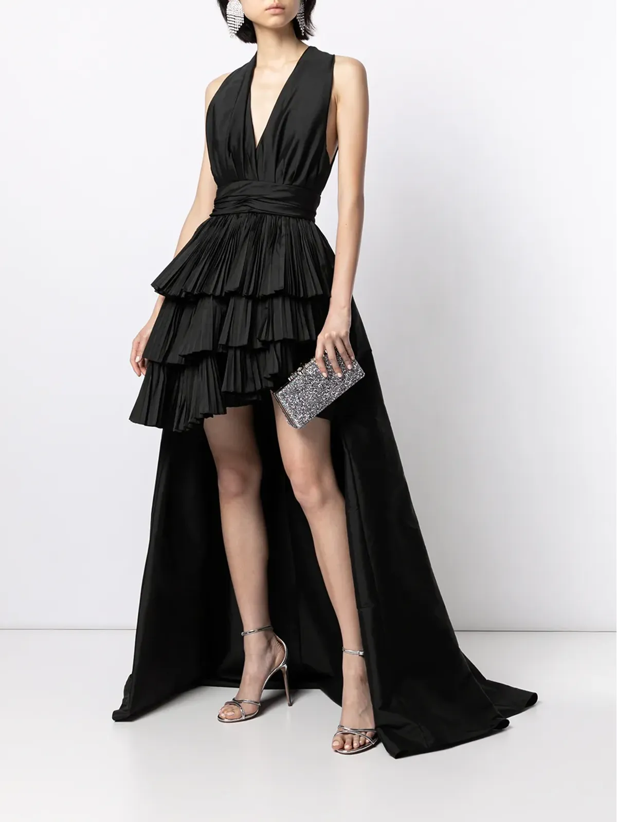 Elie Saab プリーツ入りプランジネックのシルクドレス - 画像2