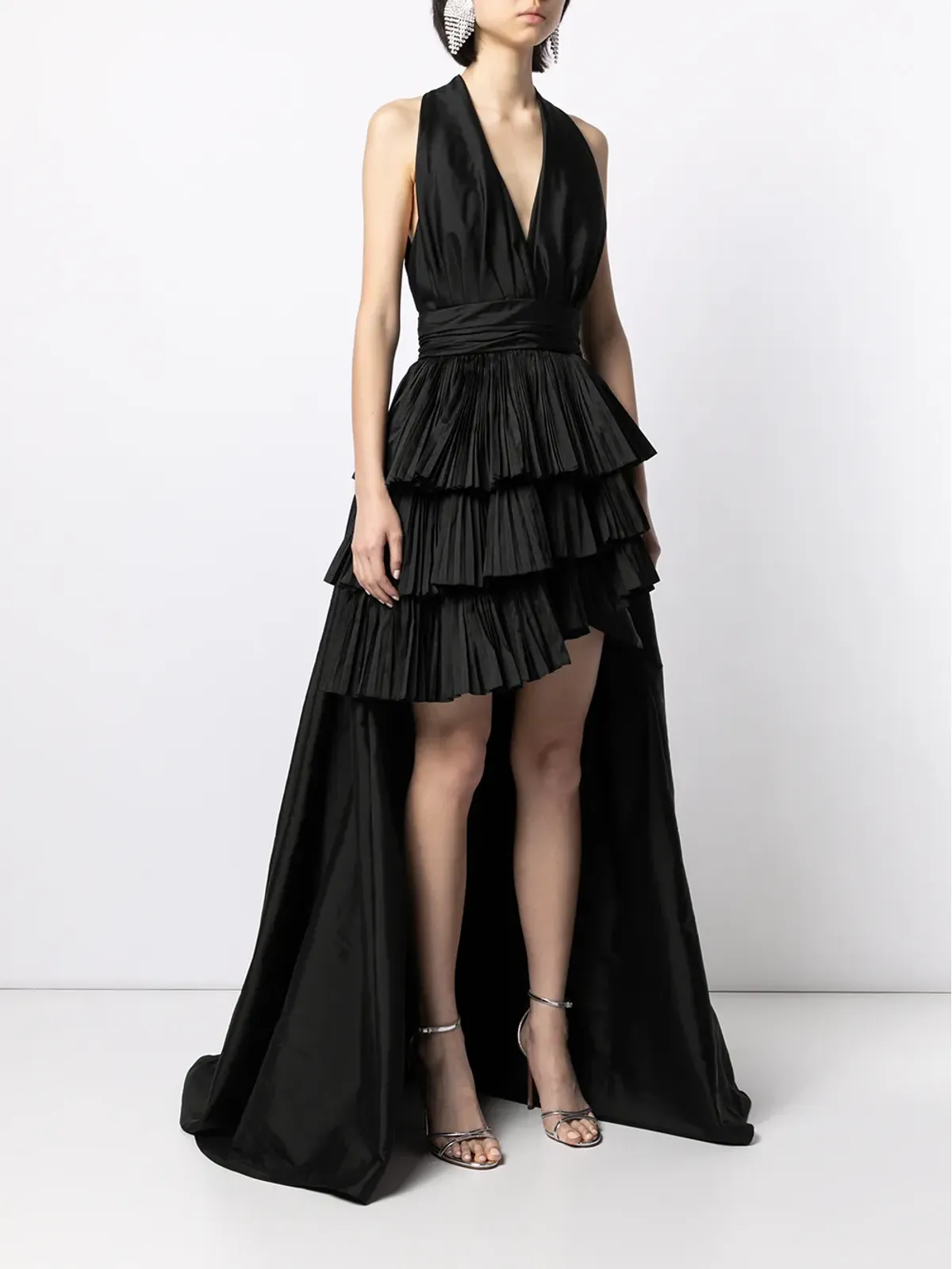 Elie Saab プリーツ入りプランジネックのシルクドレス - 画像3