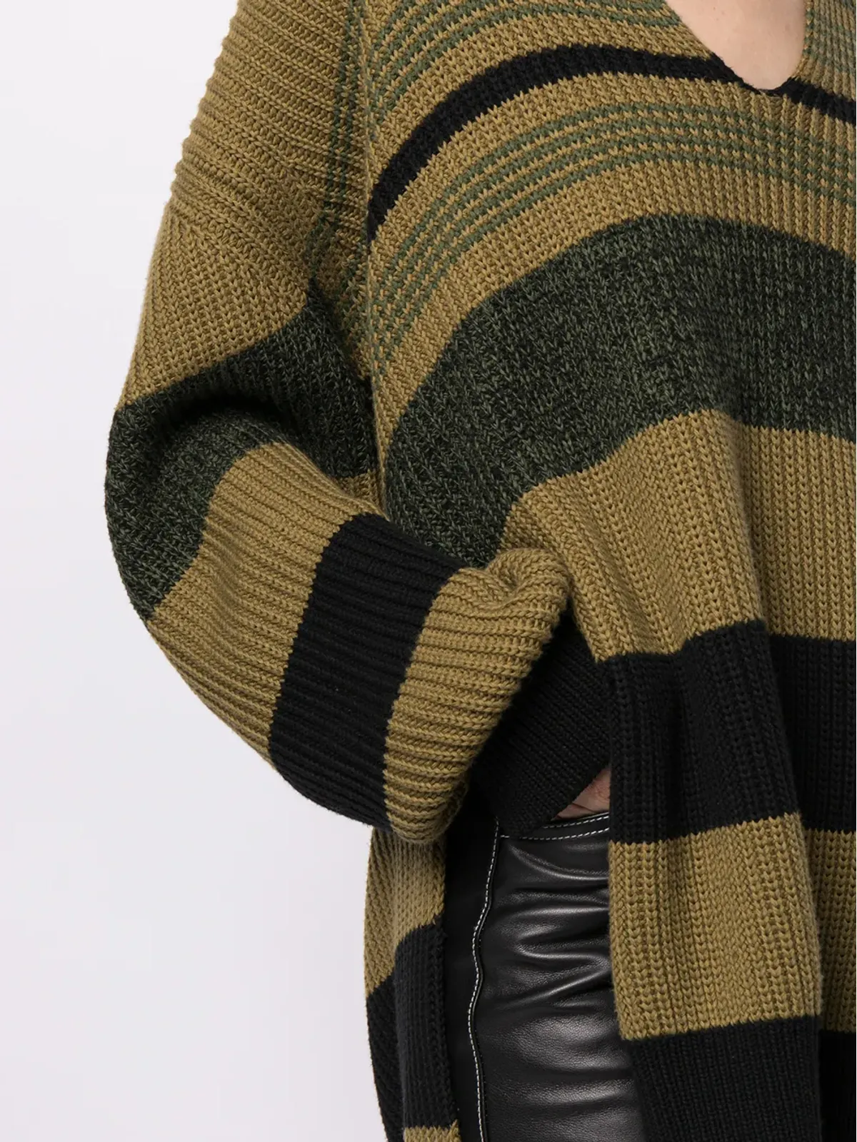 Proenza Schouler White Label ホリゾンタルストライプ Vネック ジャンパー グリーン - 画像5