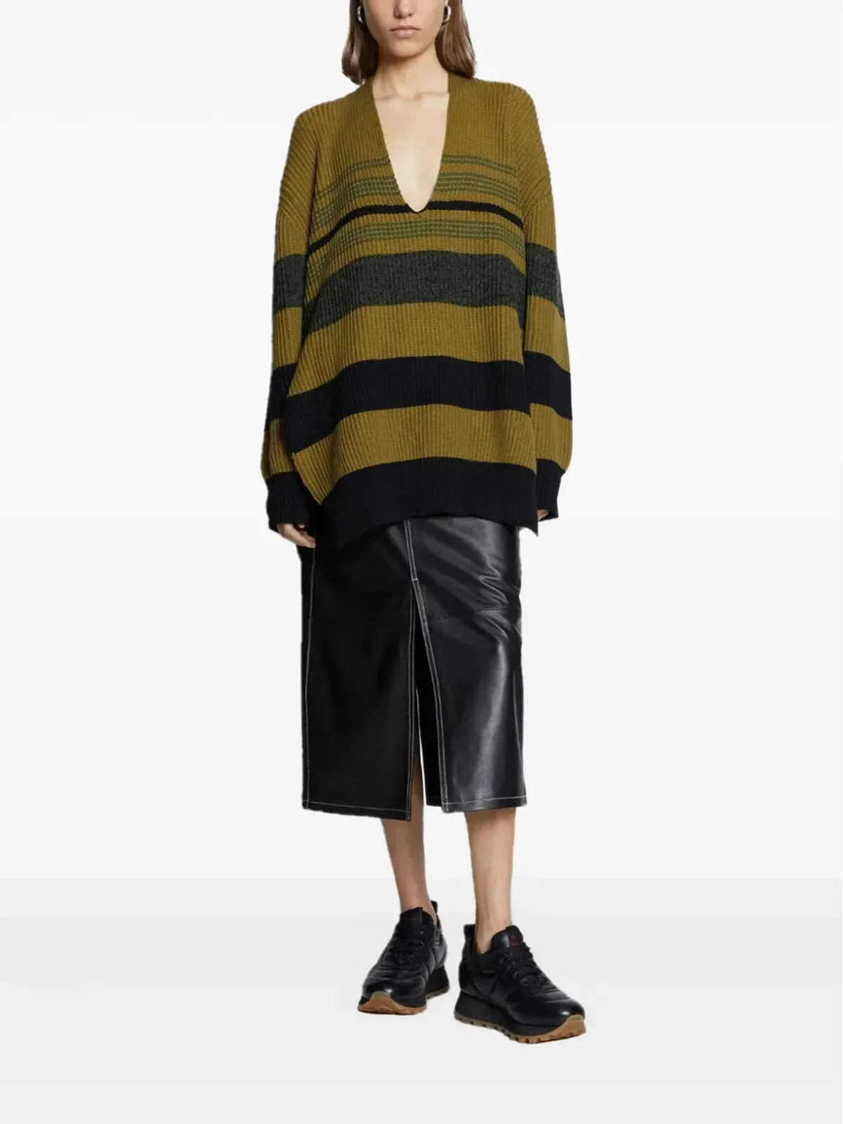 Proenza Schouler White Label ホリゾンタルストライプ Vネック ジャンパー グリーン - 画像2