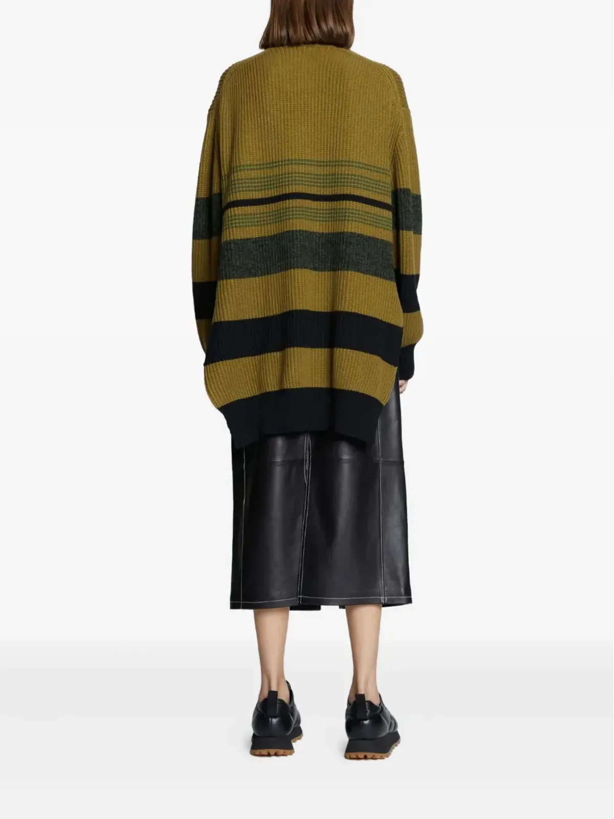 Proenza Schouler White Label ホリゾンタルストライプ Vネック ジャンパー グリーン - 画像3