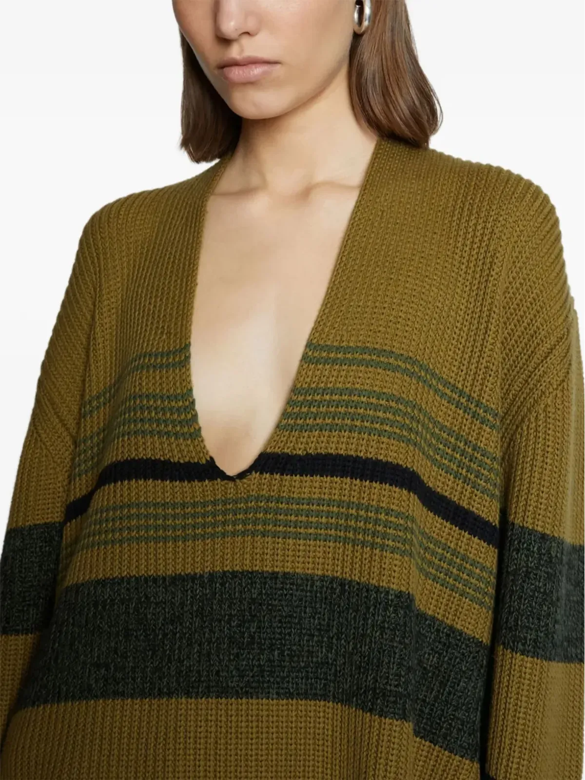 Proenza Schouler White Label ホリゾンタルストライプ Vネック ジャンパー グリーン - 画像4