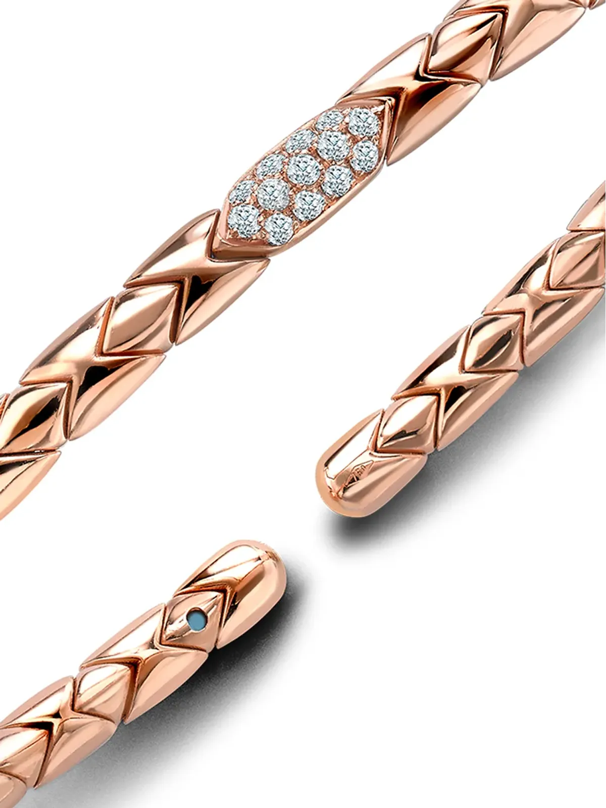 Pragnell ローズゴールド 18K ダイヤモンド グルーヴテクスチャード バングル ブレスレット - 画像2