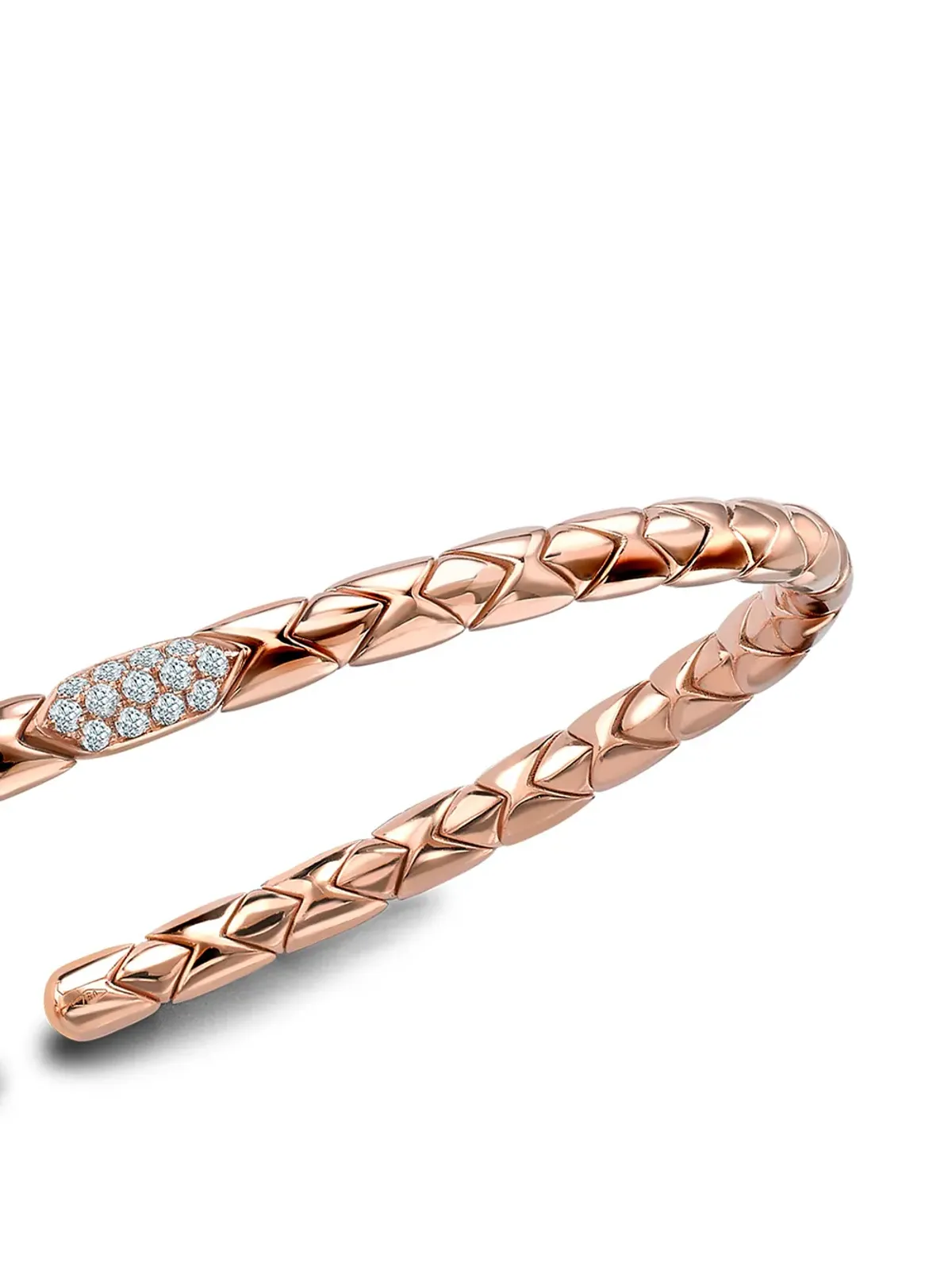 Pragnell ローズゴールド 18K ダイヤモンド グルーヴテクスチャード バングル ブレスレット - 画像3