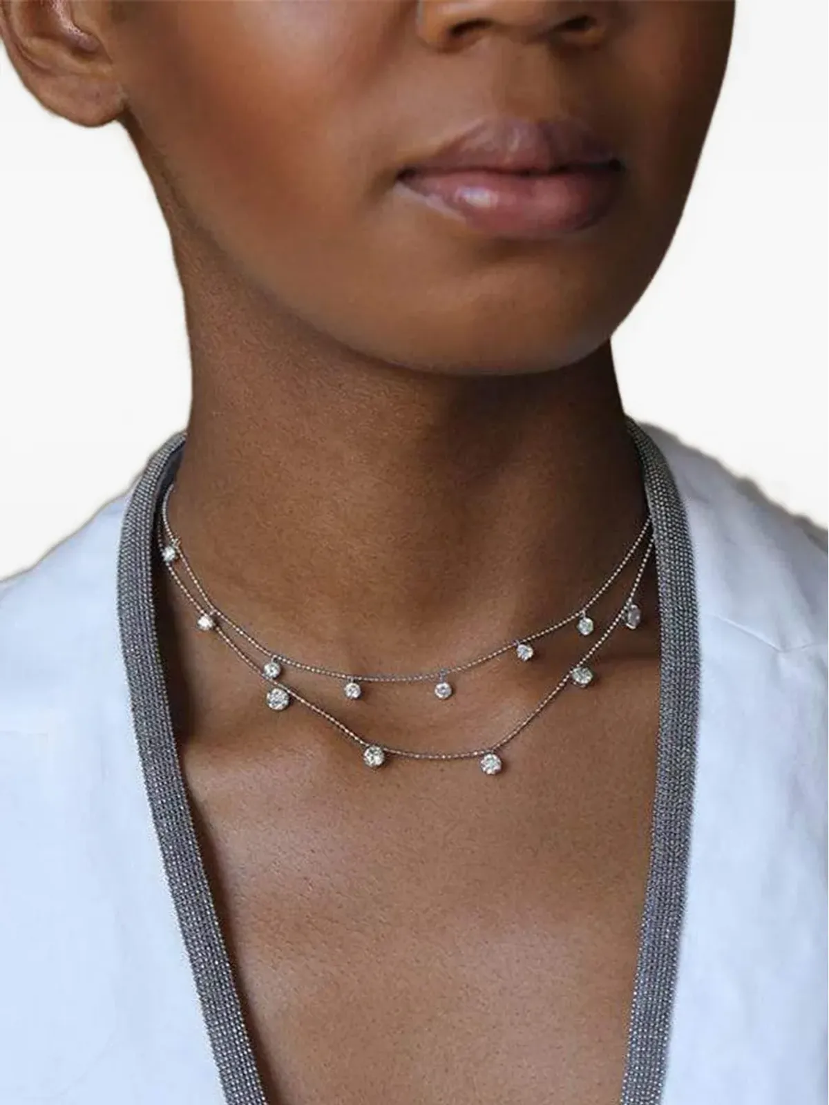 graziela 18Kホワイトゴールド小さなフローティングダイヤモンドリング - Silver - 画像2