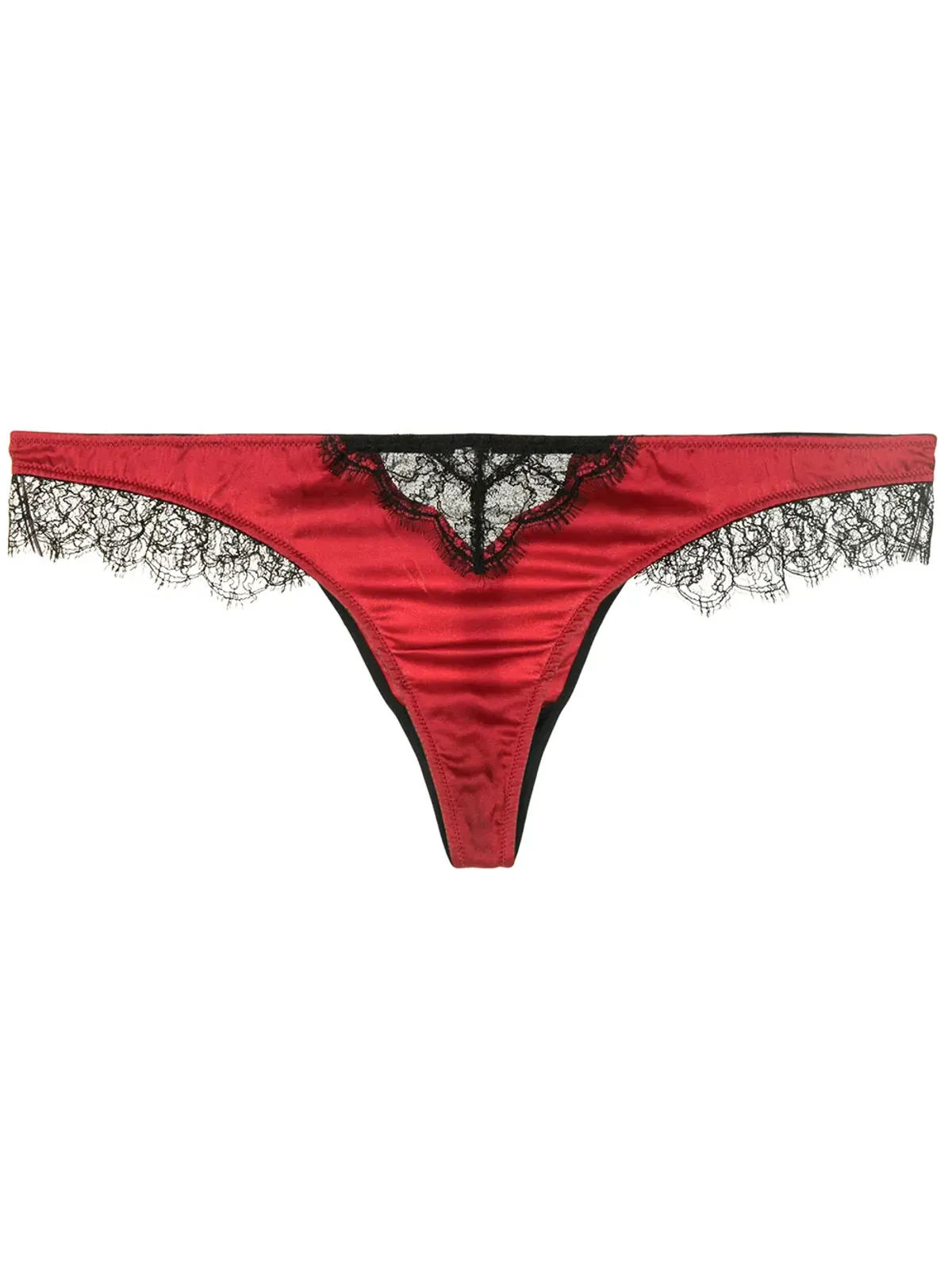 Kiki de Montparnasse レースインセット シルク・シャルムーズ Tバック - レッド - 画像1
