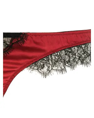 Kiki de Montparnasse レースインセット シルク・シャルムーズ Tバック - レッド - サムネイル3