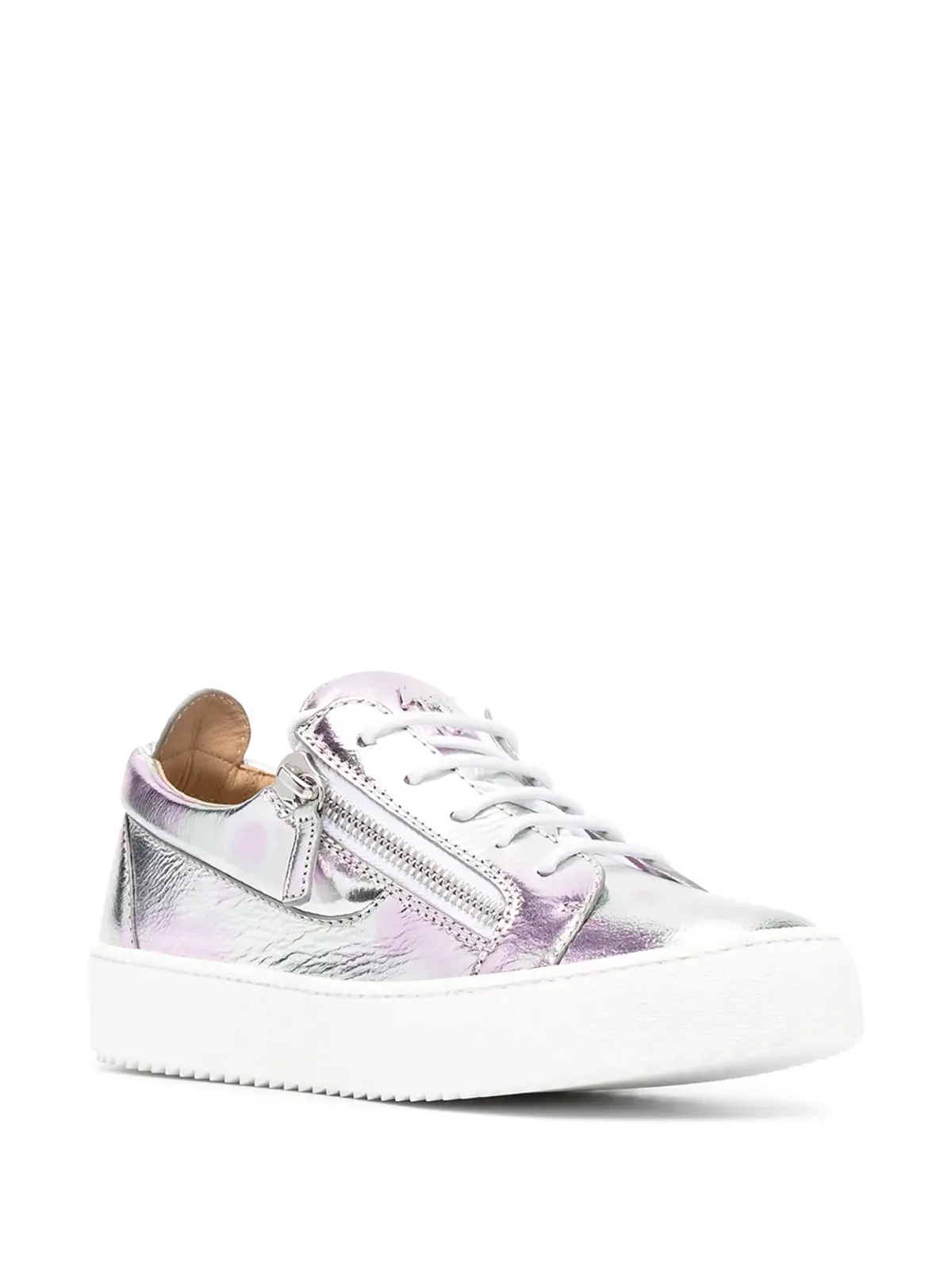 Giuseppe Zanotti シルバー メタリックレザー ロートップスニーカー - 画像2