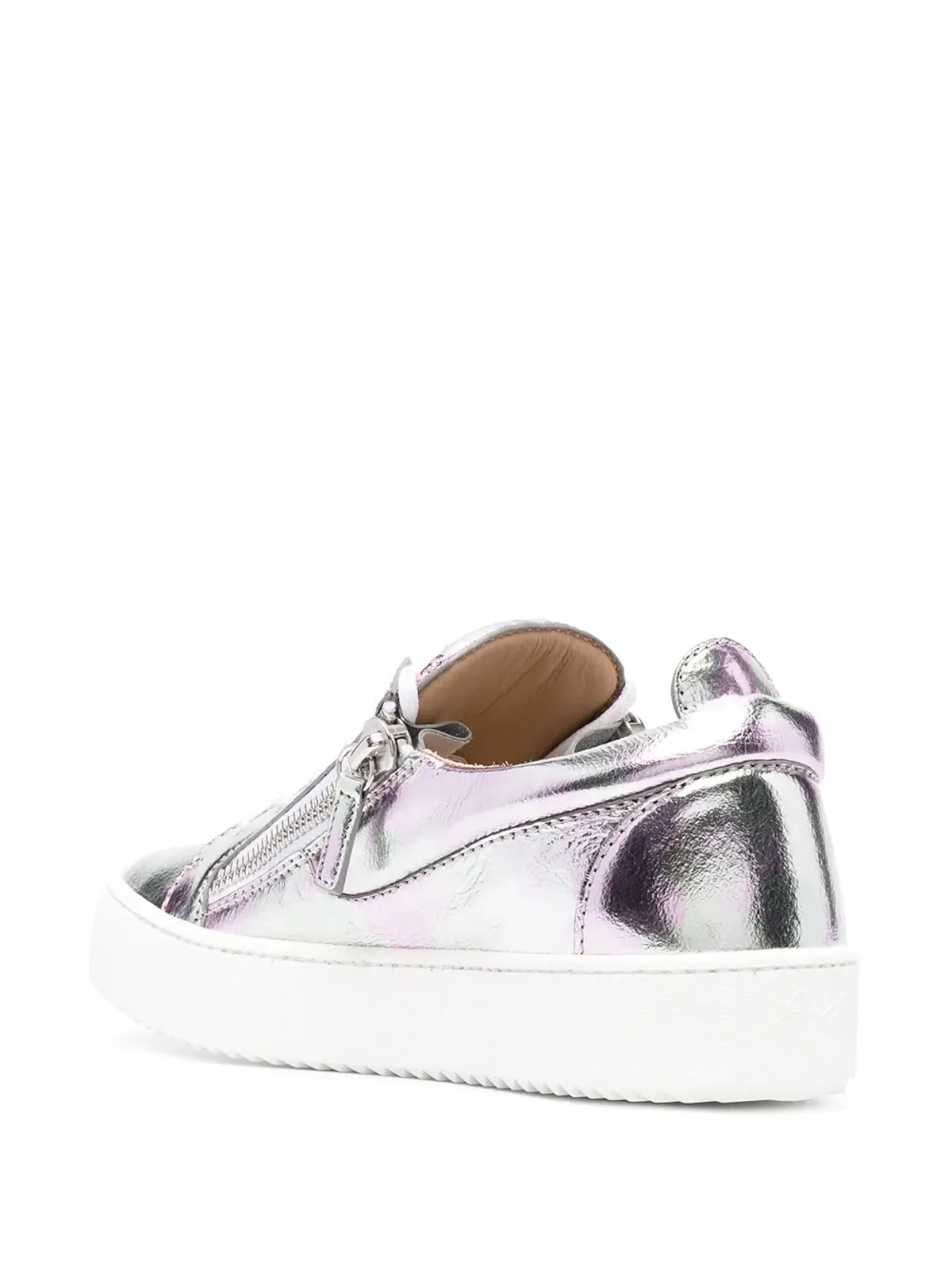 Giuseppe Zanotti シルバー メタリックレザー ロートップスニーカー - 画像3