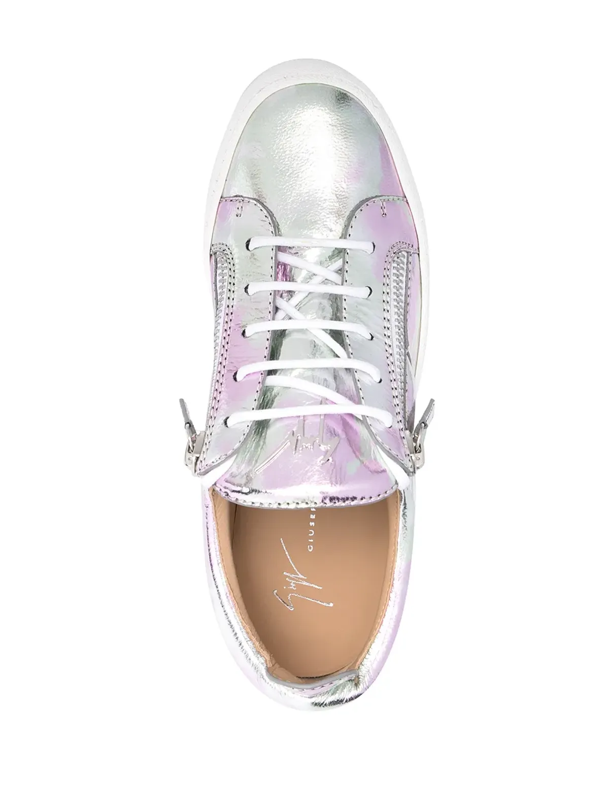 Giuseppe Zanotti シルバー メタリックレザー ロートップスニーカー - 画像4