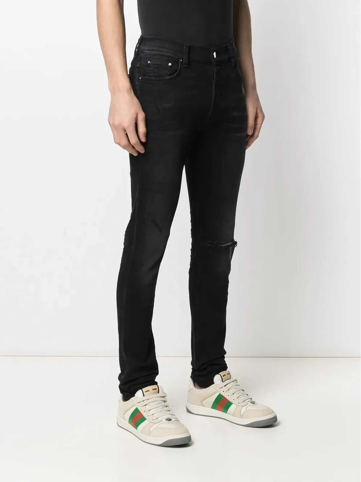 AMIRI ダメージ加工スキニーデニム ブラック - 画像3