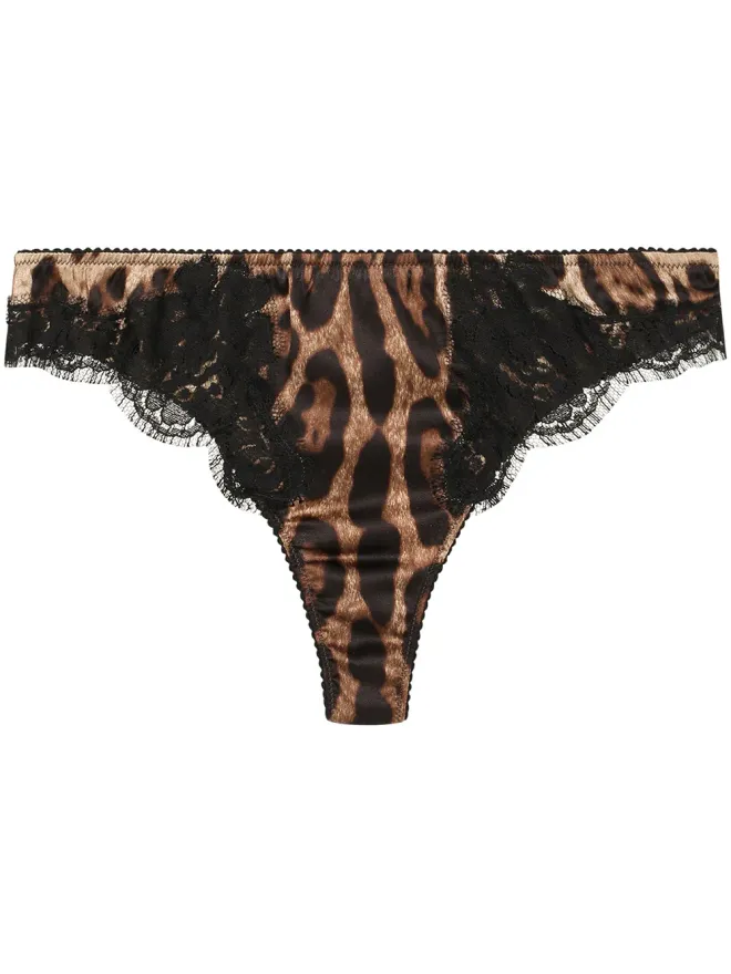 Dolce & Gabbana Dolce & Gabbana 豹柄レーストリム Tバック ブラウンの商品画像
