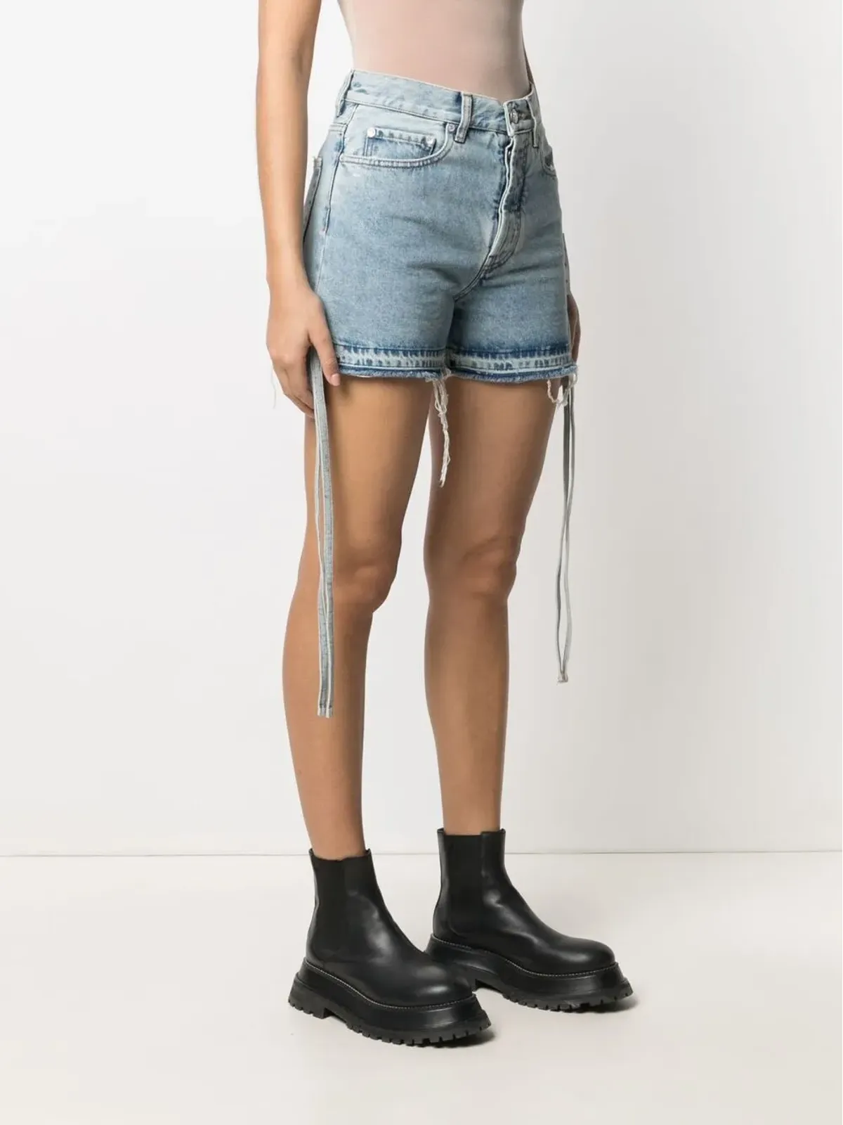 Off-White サイドタイ結びデニムショーツ - ブルー - 画像3