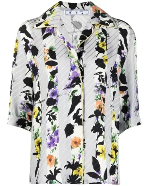Off-White ストライプ花柄ボウリングシャツ - グレー - サムネイル1