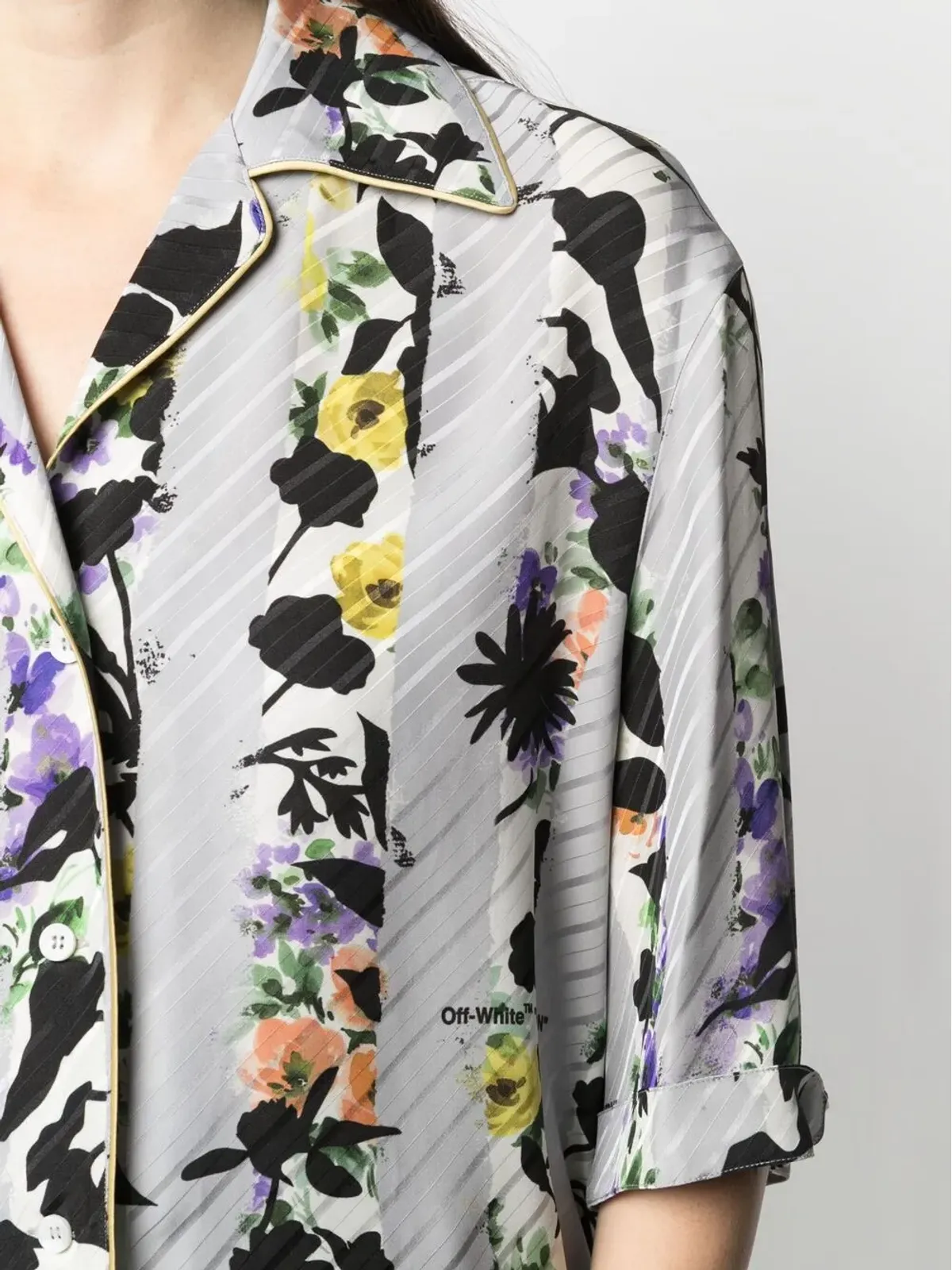 Off-White ストライプ花柄ボウリングシャツ - グレー - 画像5