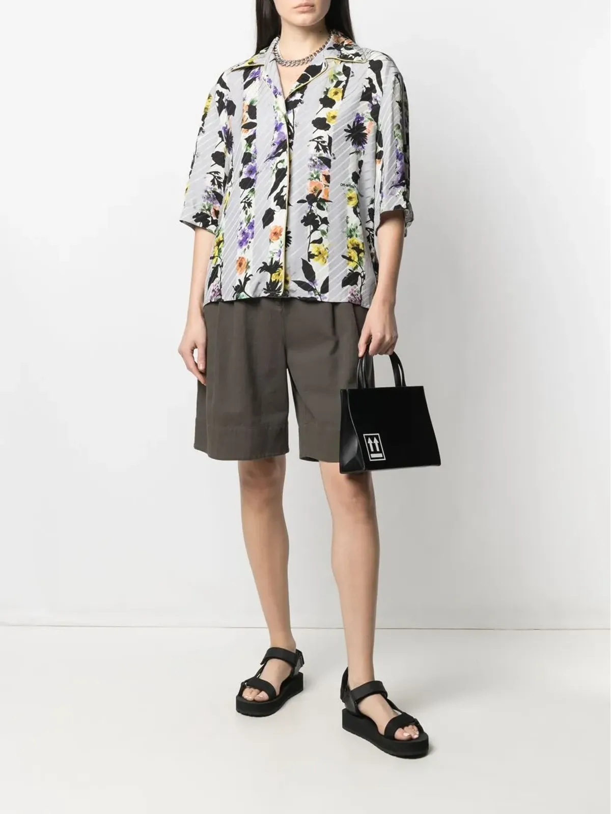 Off-White ストライプ花柄ボウリングシャツ - グレー - 画像2