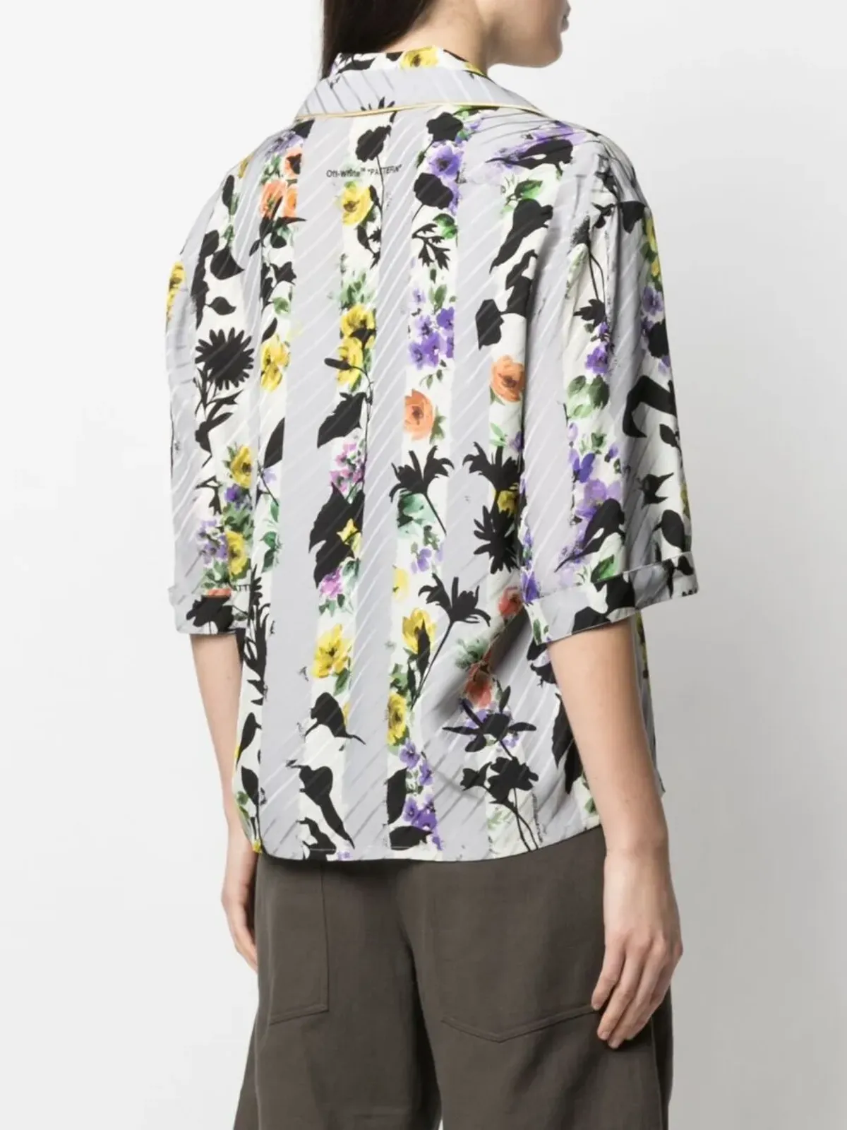 Off-White ストライプ花柄ボウリングシャツ - グレー - 画像4