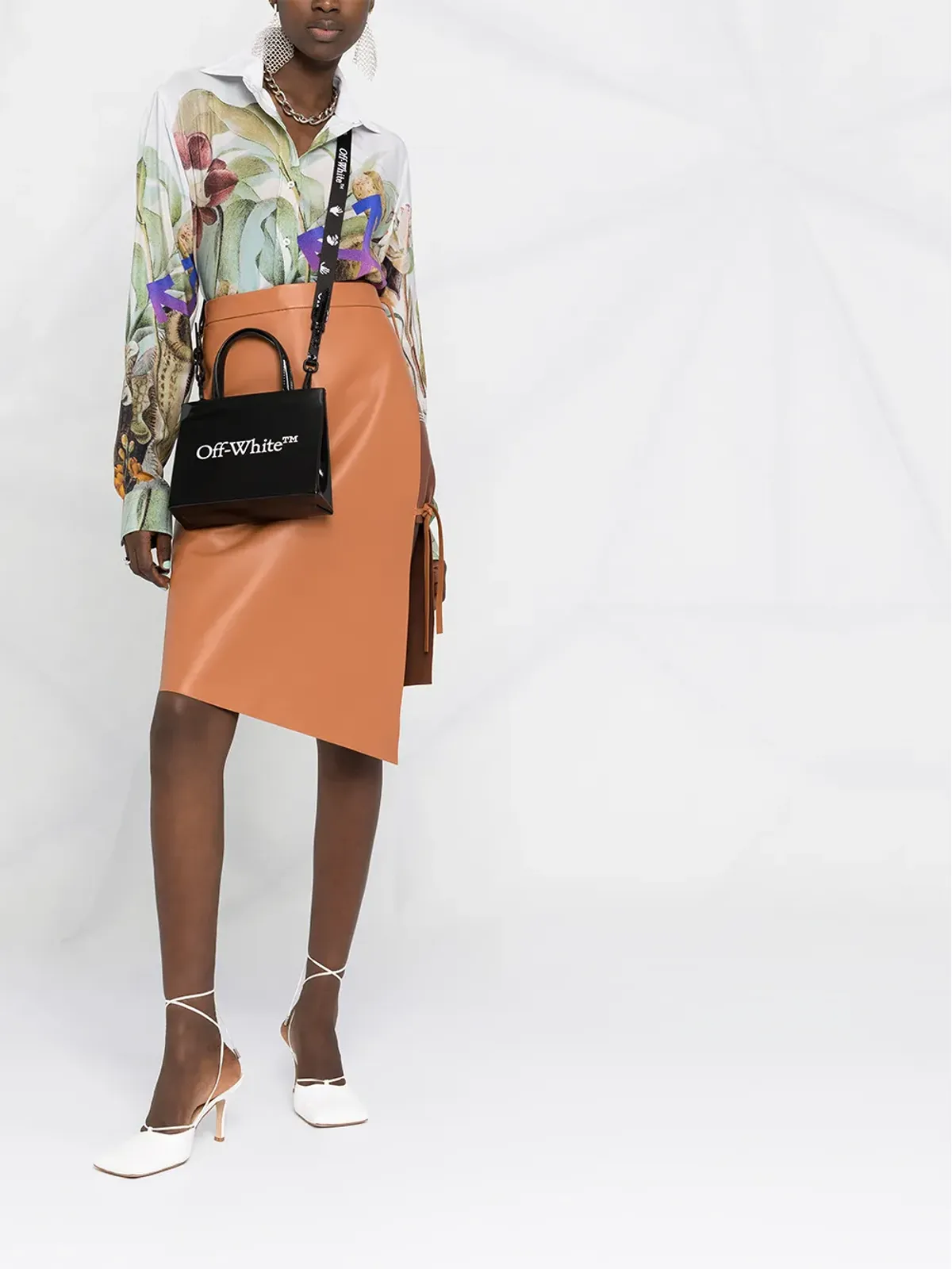 Off-White レザー ミディスカート - 画像2