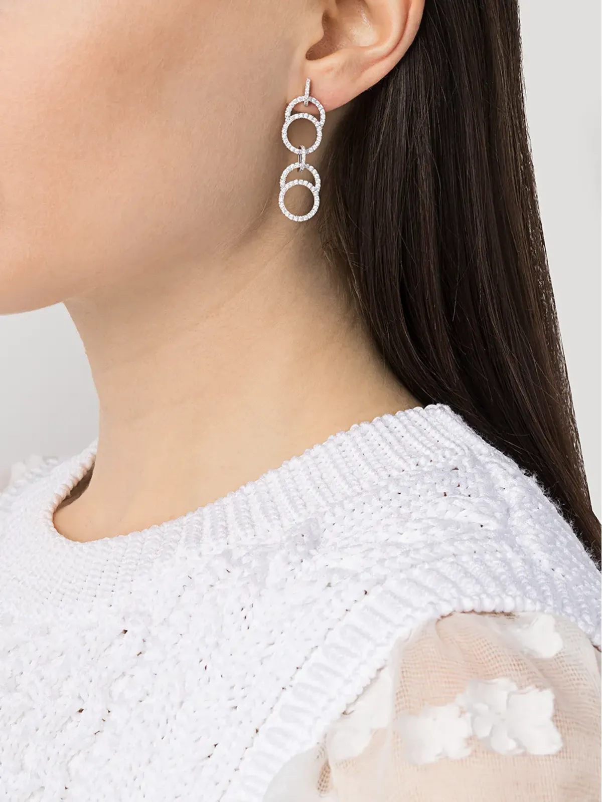 Courbet セレステ 18K リサイクルホワイトゴールド ラボグロウン ダイヤモンド パヴェ ダブルハンギング イヤリング - 画像2