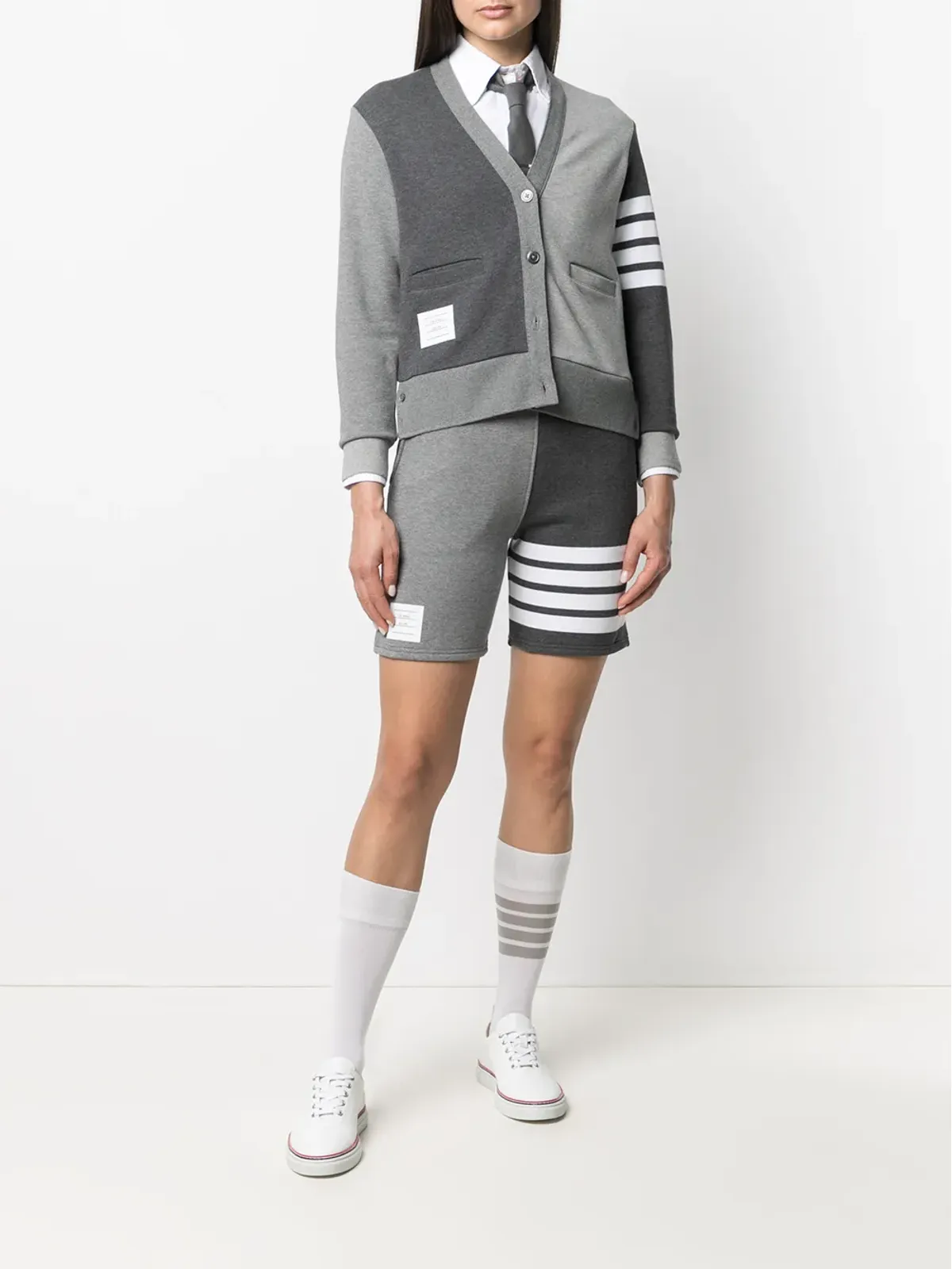 Thom Browne パネル付き4バー コットンショーツ グレー - 画像2