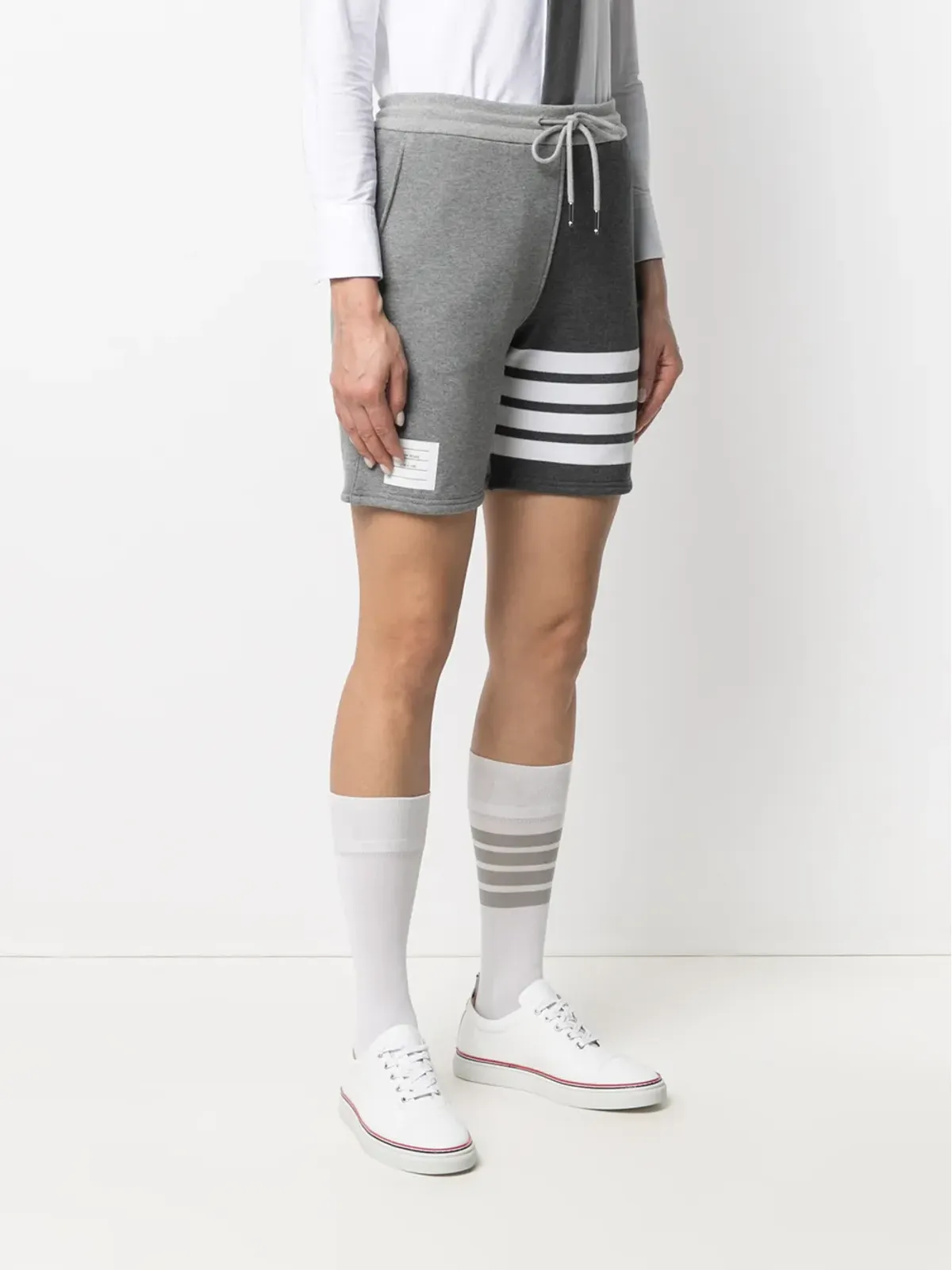 Thom Browne パネル付き4バー コットンショーツ グレー - 画像3