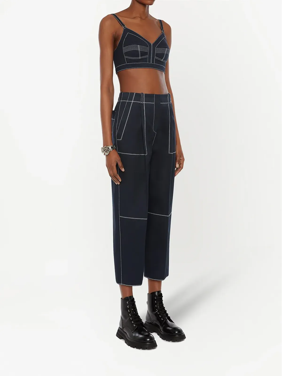 Alexander McQueen コントラストステッチ クロップトップ - 画像3