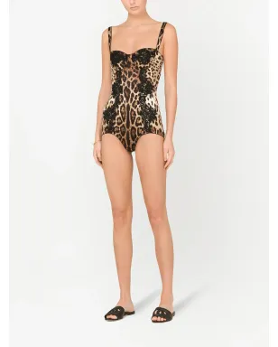 Dolce & Gabbana レオパード柄シルク混紡 バルコネット ボディスーツ - サムネイル2
