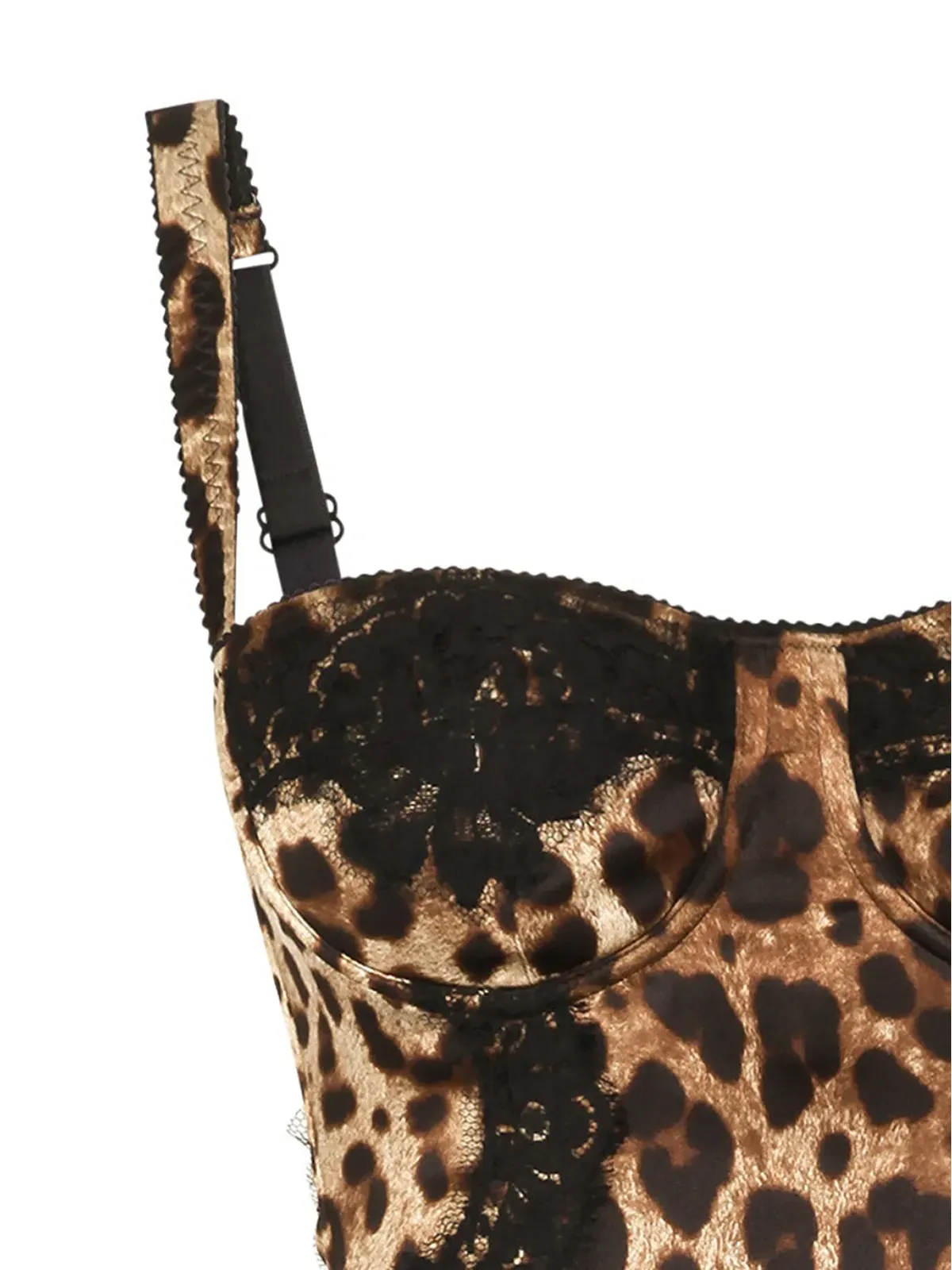 Dolce & Gabbana レオパード柄シルク混紡 バルコネット ボディスーツ - 画像4