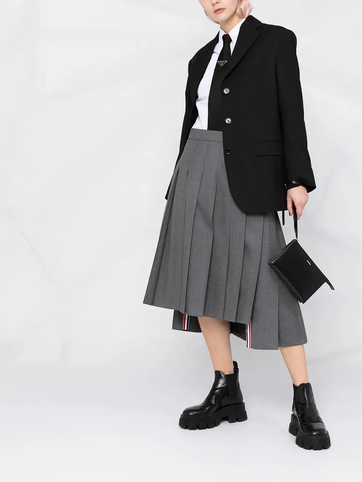 Thom Browne プリーツミディスカート（グレー） - 画像2