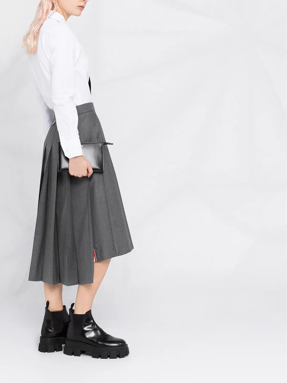 Thom Browne プリーツミディスカート（グレー） - 画像4
