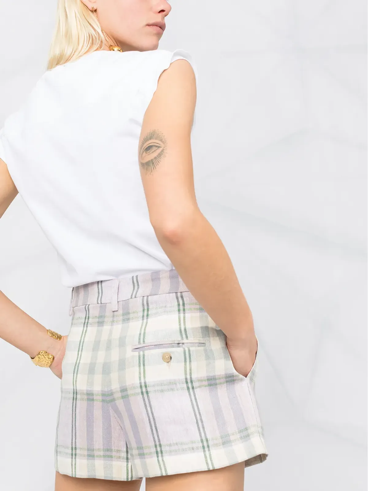 MARANT ÉTOILE チェック柄リネンショーツ - 画像5