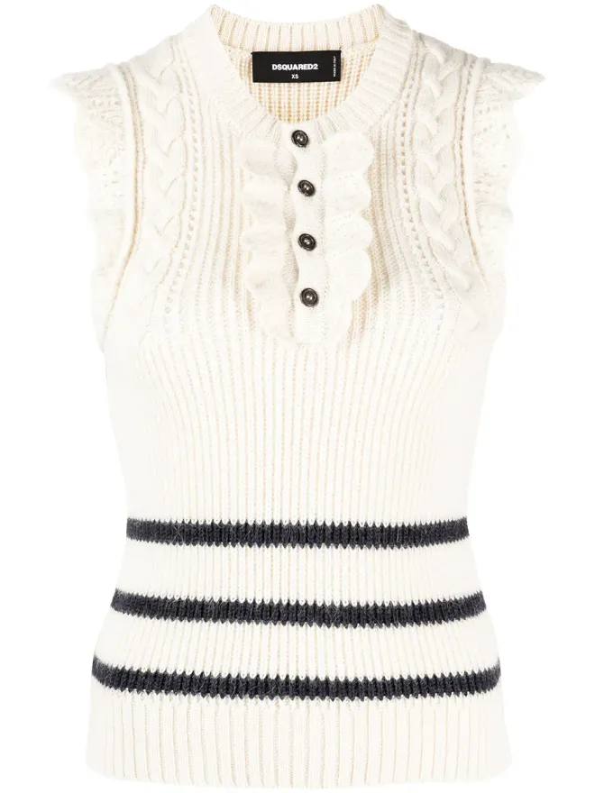 Dsquared2 DSQUARED2 フリル付きノースリーブニットトップ - Neutralsの商品画像