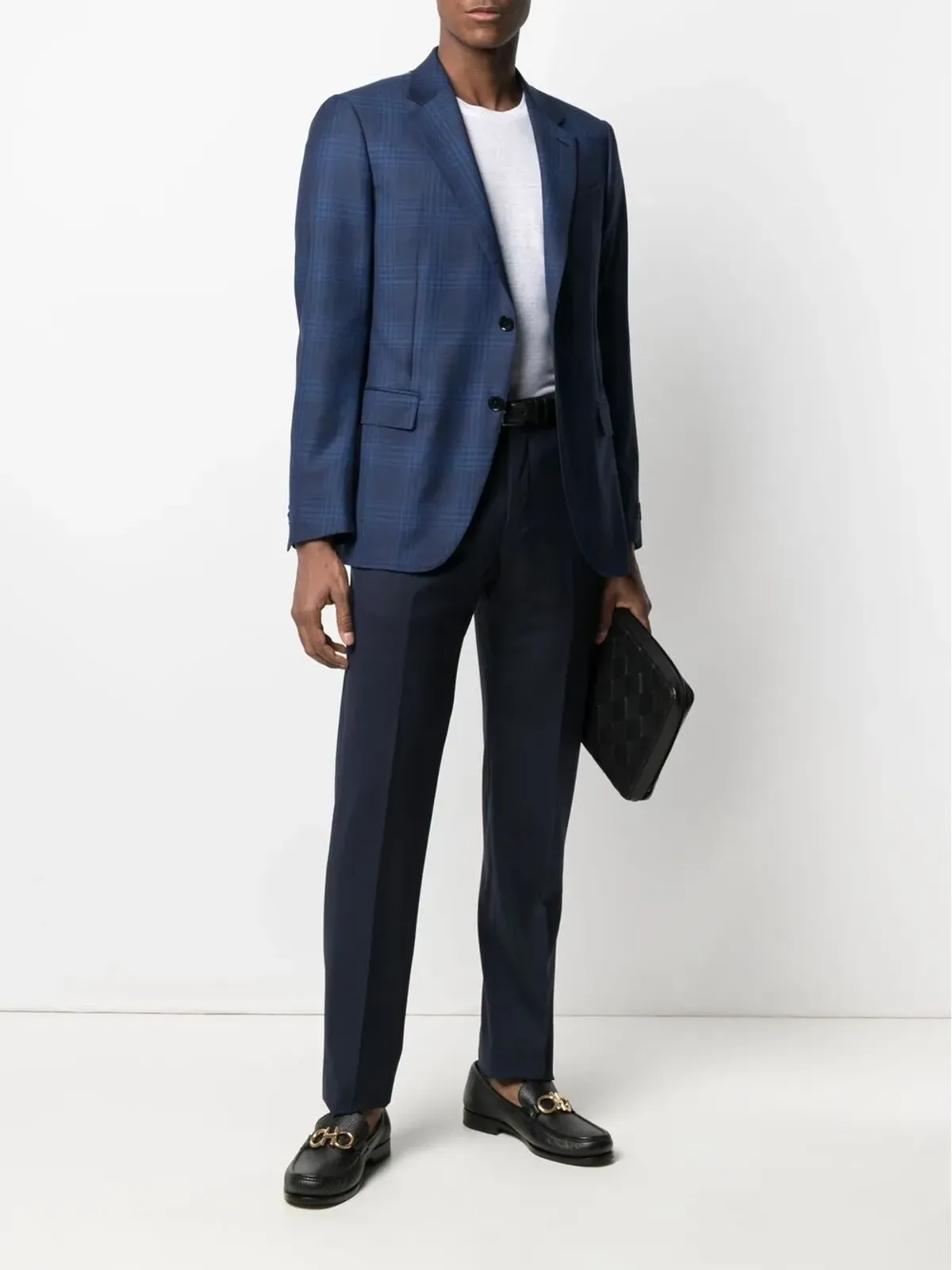 Zegna ネイビーのスリムフィット テーラードパンツ - 画像2
