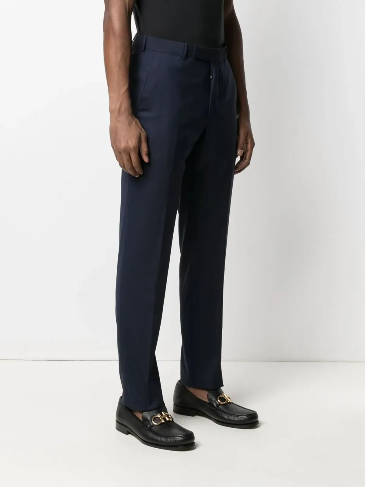 Zegna ネイビーのスリムフィット テーラードパンツ - 画像3