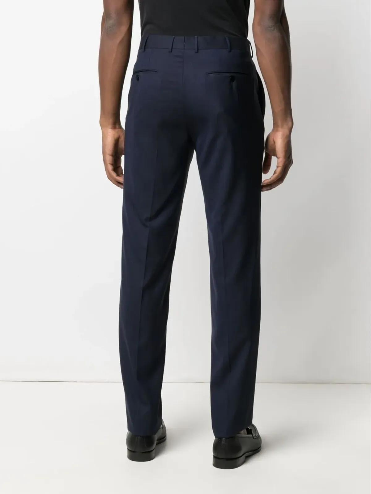 Zegna ネイビーのスリムフィット テーラードパンツ - 画像4