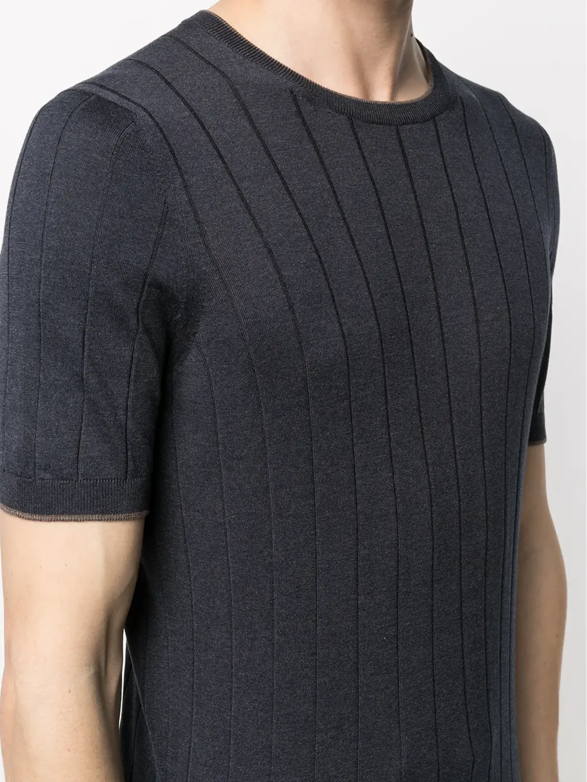 D4.0 ストライプ柄リブ付きシルクTシャツ ブルー - 画像5
