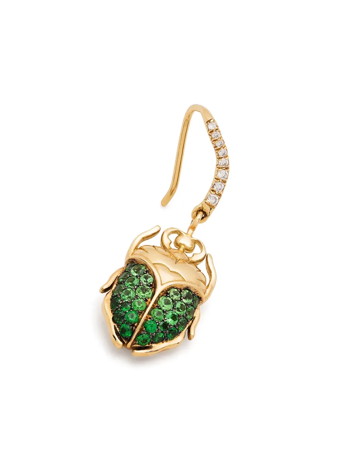 Aurelie Bidermann 18kt イエローゴールド スカラベモチーフ ツァボライトとダイヤモンドのイヤリング - 画像3