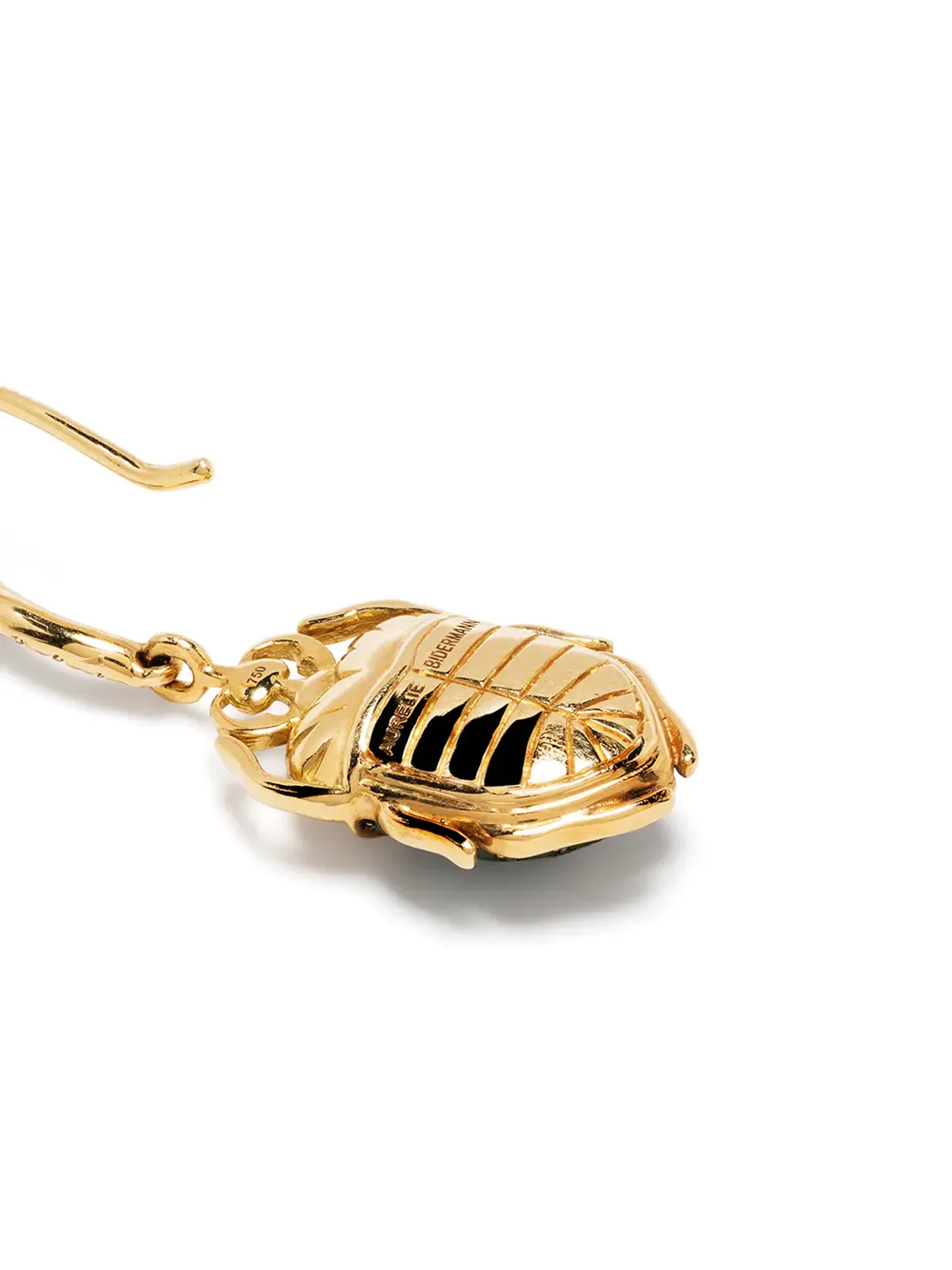 Aurelie Bidermann 18kt イエローゴールド スカラベモチーフ ツァボライトとダイヤモンドのイヤリング - 画像4