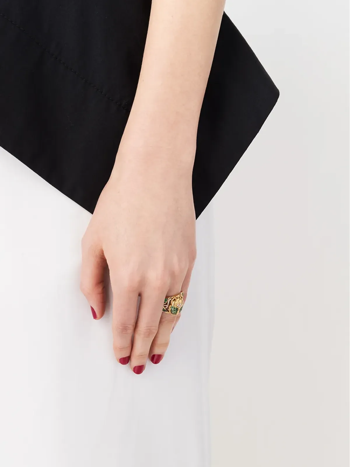 Aurelie Bidermann 18kt イエローゴールド スカラブ ツァヴォライトとダイヤモンド リング - 画像2