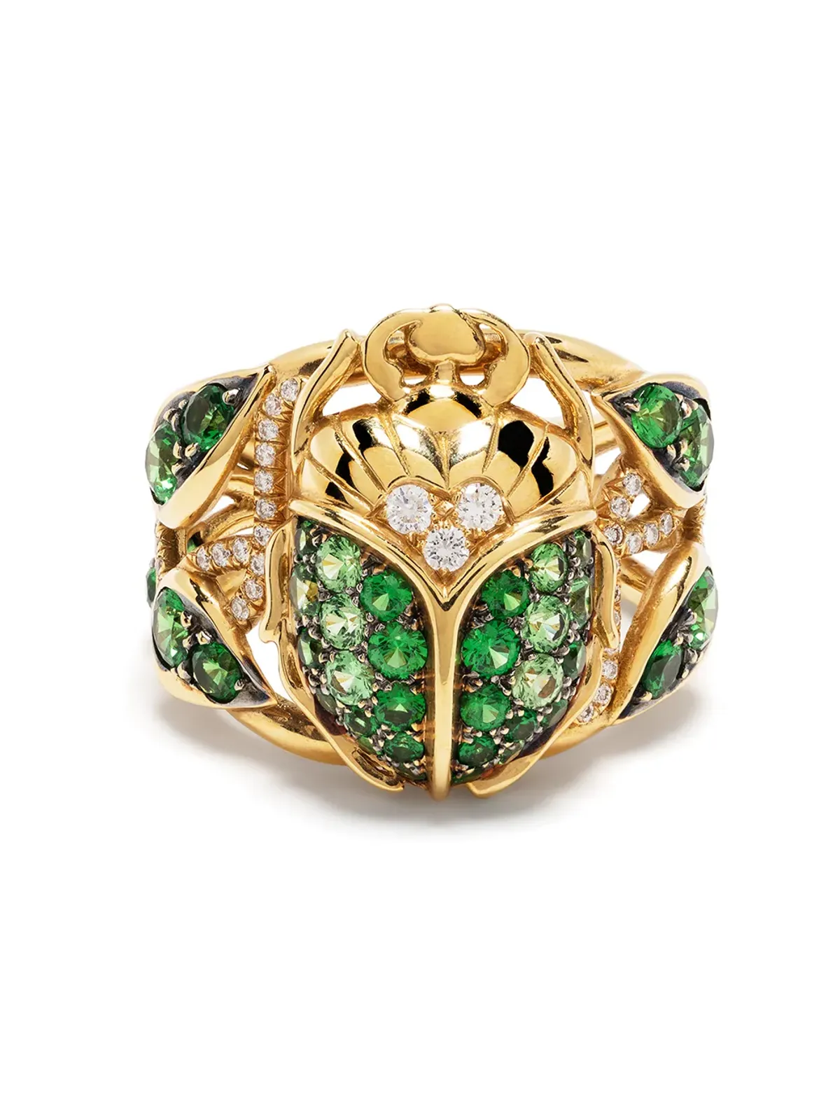 Aurelie Bidermann 18kt イエローゴールド スカラブ ツァヴォライトとダイヤモンド リング - 画像3