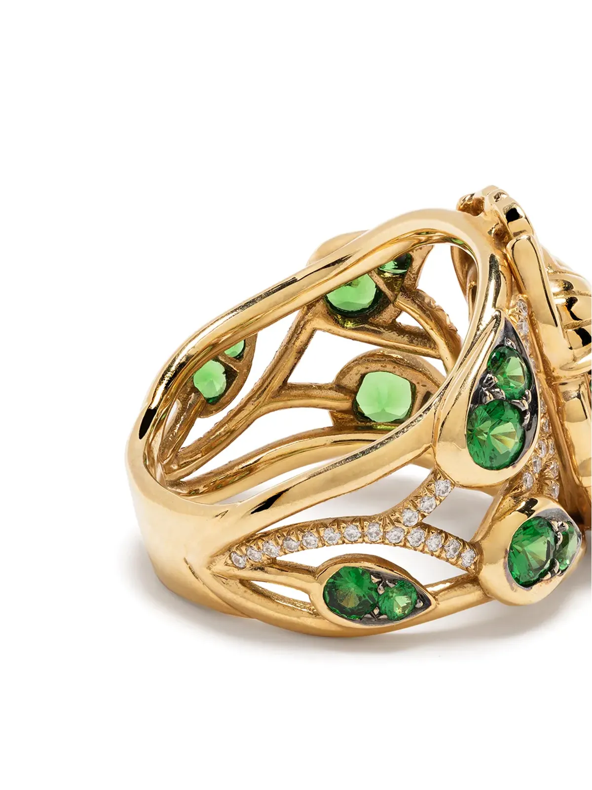 Aurelie Bidermann 18kt イエローゴールド スカラブ ツァヴォライトとダイヤモンド リング - 画像4