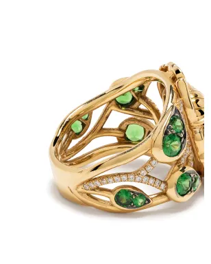 Aurelie Bidermann 18kt イエローゴールド スカラブ ツァヴォライトとダイヤモンド リング - サムネイル4