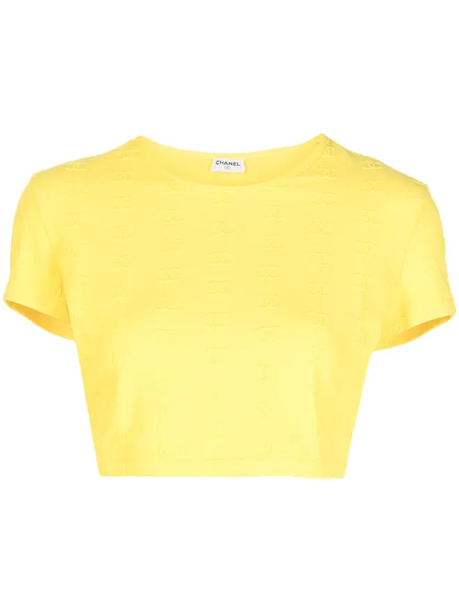 CHANEL Pre-Owned CHANEL 1997 CCロゴ刺繍 クロップドTシャツ - イエローの商品画像