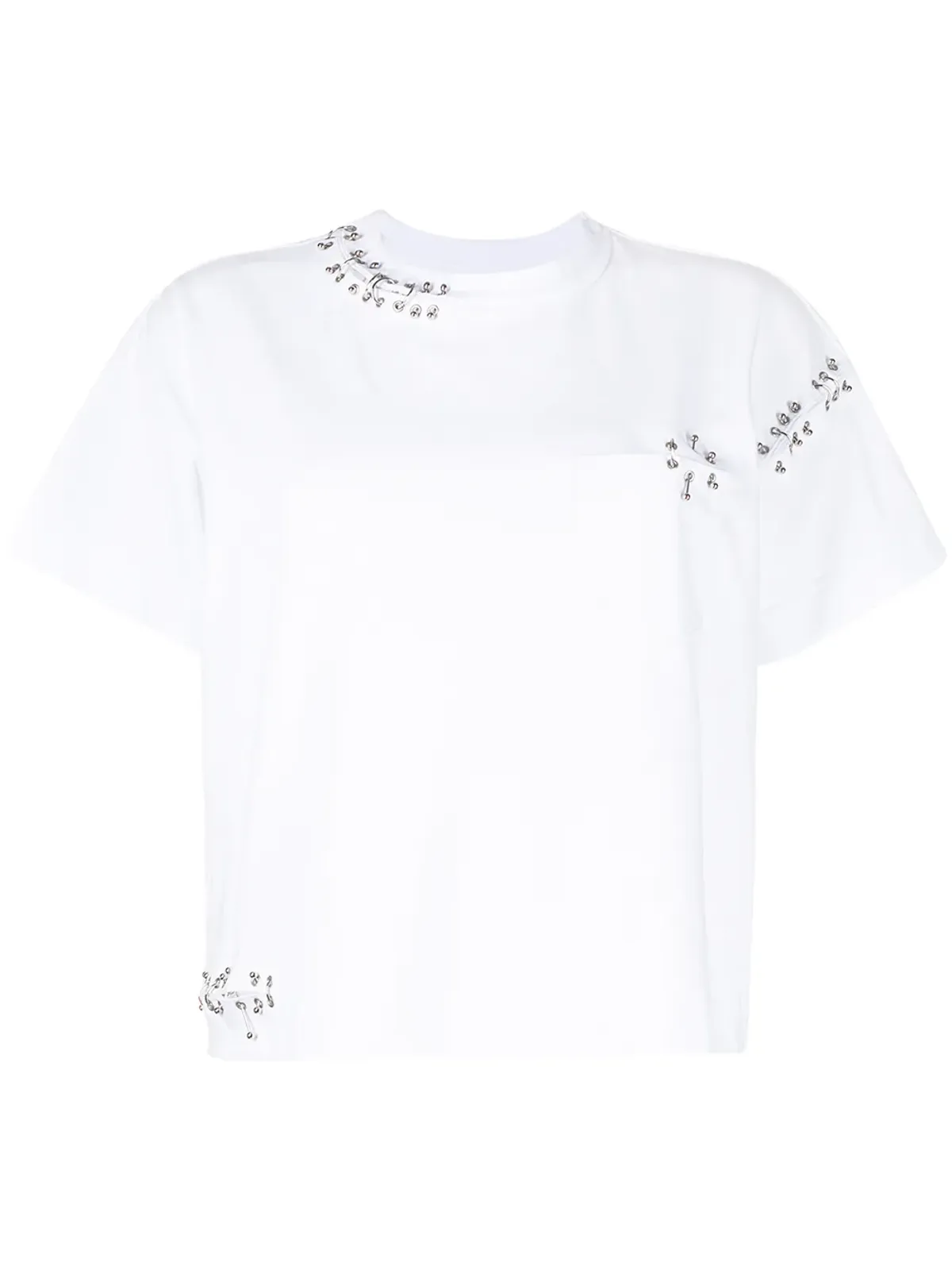 sacai ピアシング クルーネック コットン Tシャツ - 画像1
