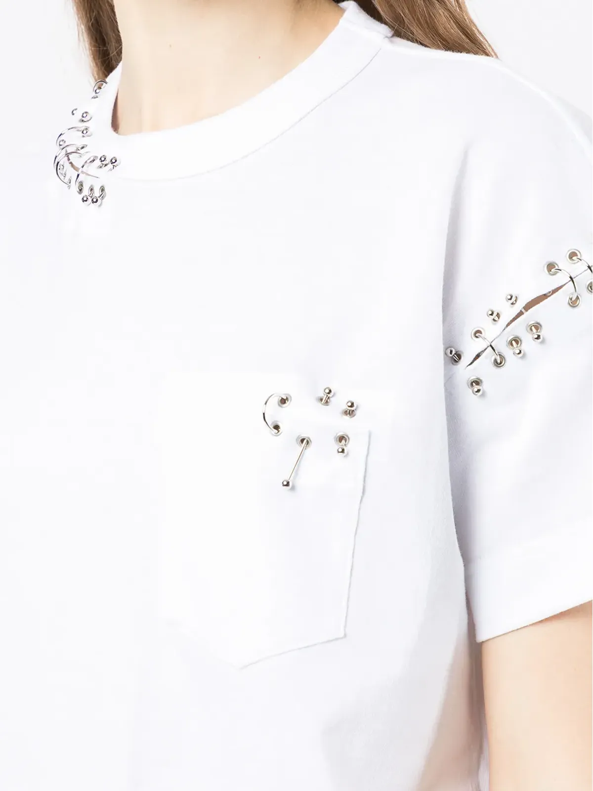 sacai ピアシング クルーネック コットン Tシャツ - 画像5