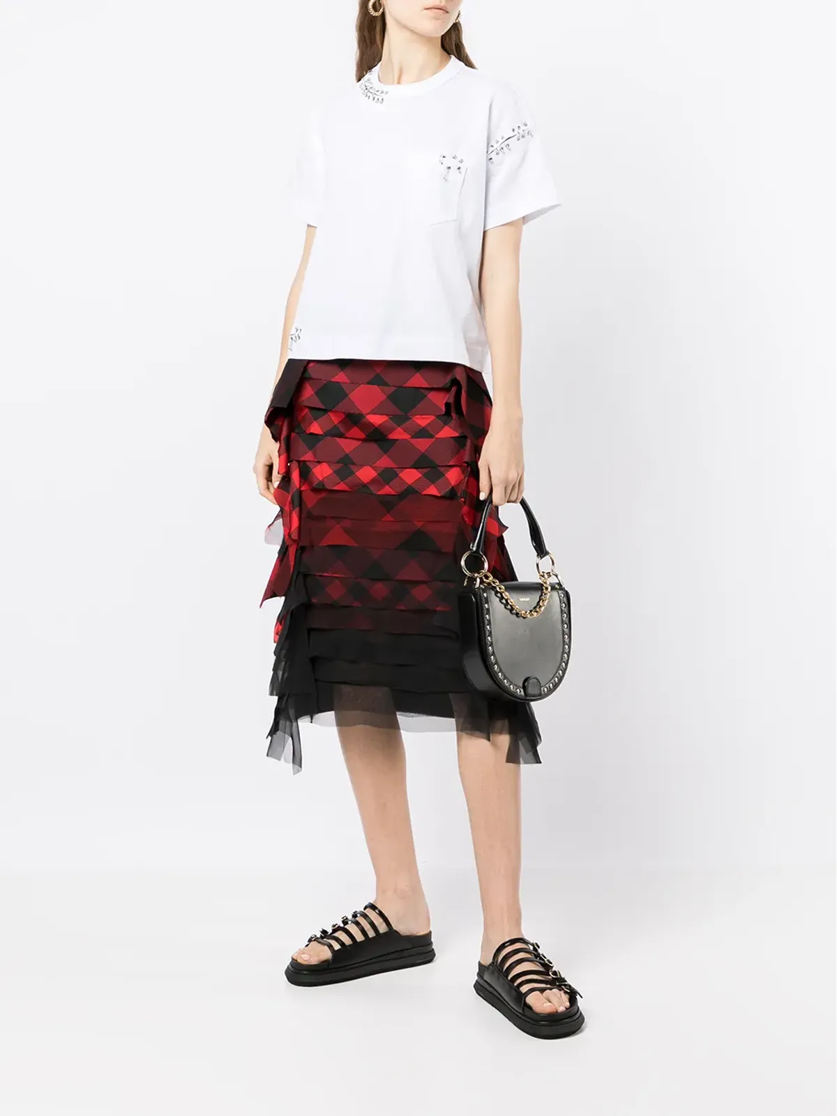 sacai ピアシング クルーネック コットン Tシャツ - 画像2